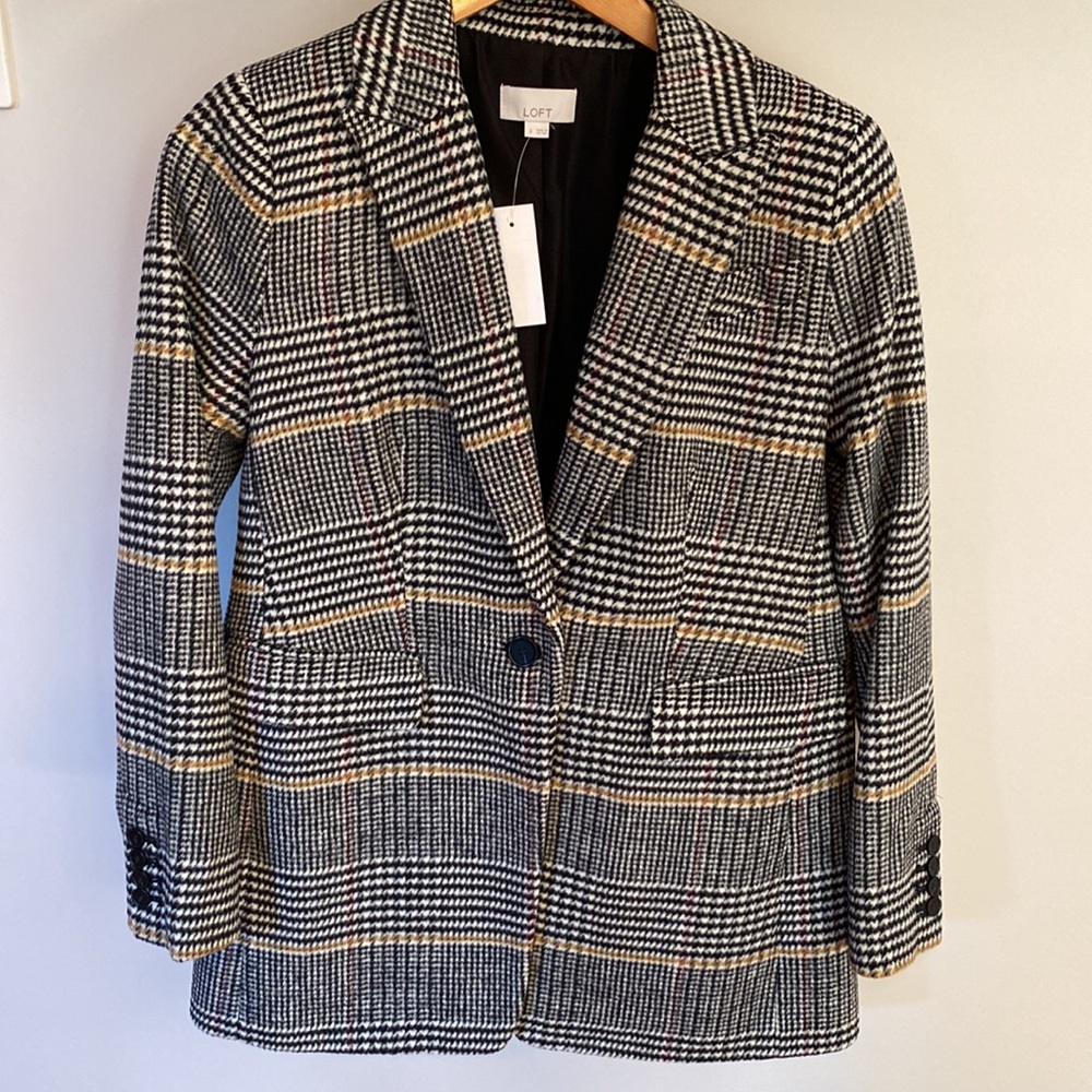Loft Plaid Modern Structured Single Button Wool B… - image 3